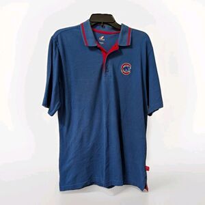 Vintage Majestic Chicago Cubs Polo Shirt Men’s Medium Blue Red Trim MLB Cotton